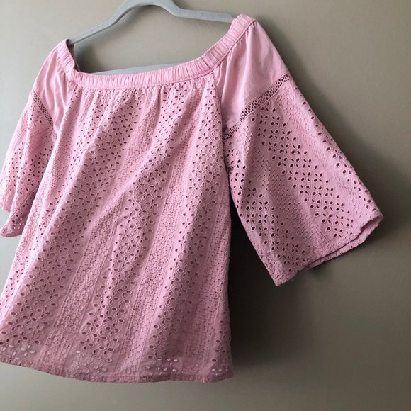 Abercrombie & Fitch Off Shoulder Eyelet Lace Bell Sleeve Blouse Pink S - Picture 5 of 10
